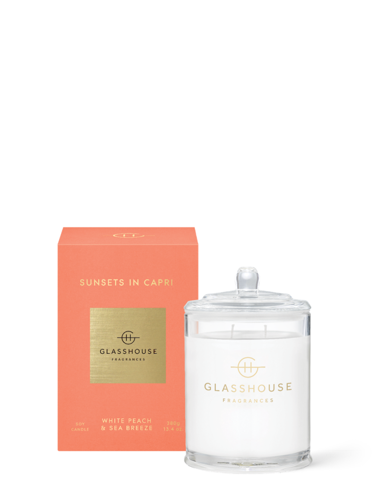 Glasshouse Sunsets in Capri - 60g Soy Candle White Peach & Sea Breeze