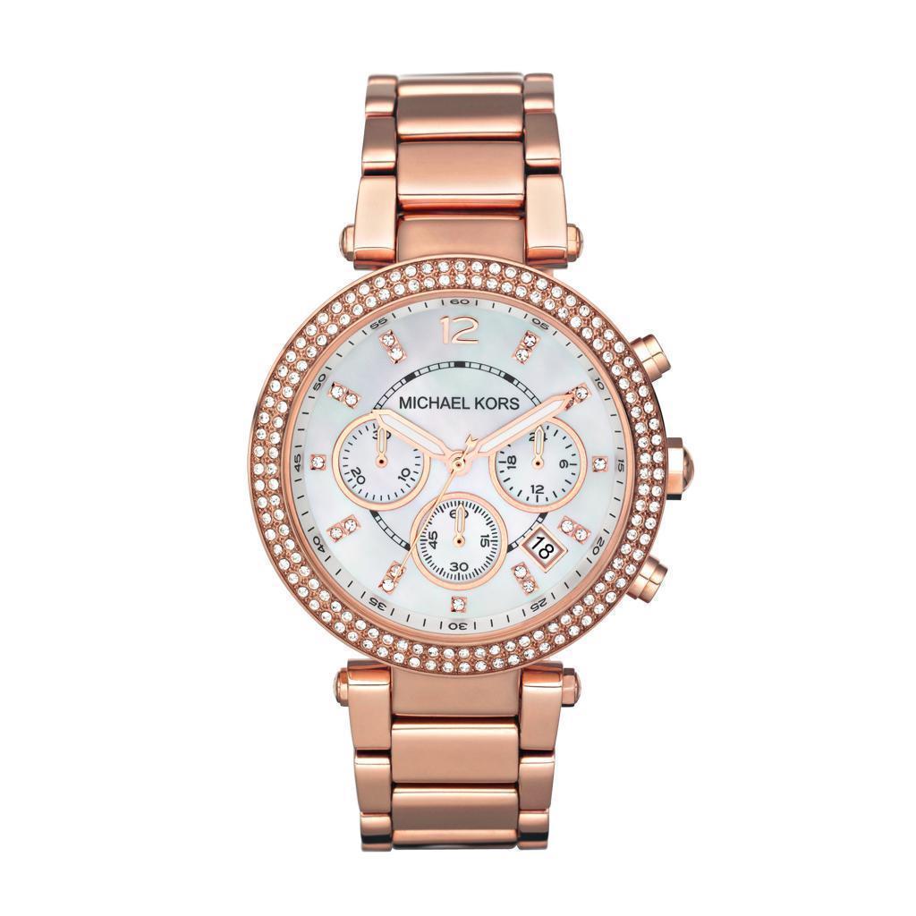 Michael Kors Ladies Chronograph Parker Rose Gold-Tone Stainless Steel Bracelet Watch