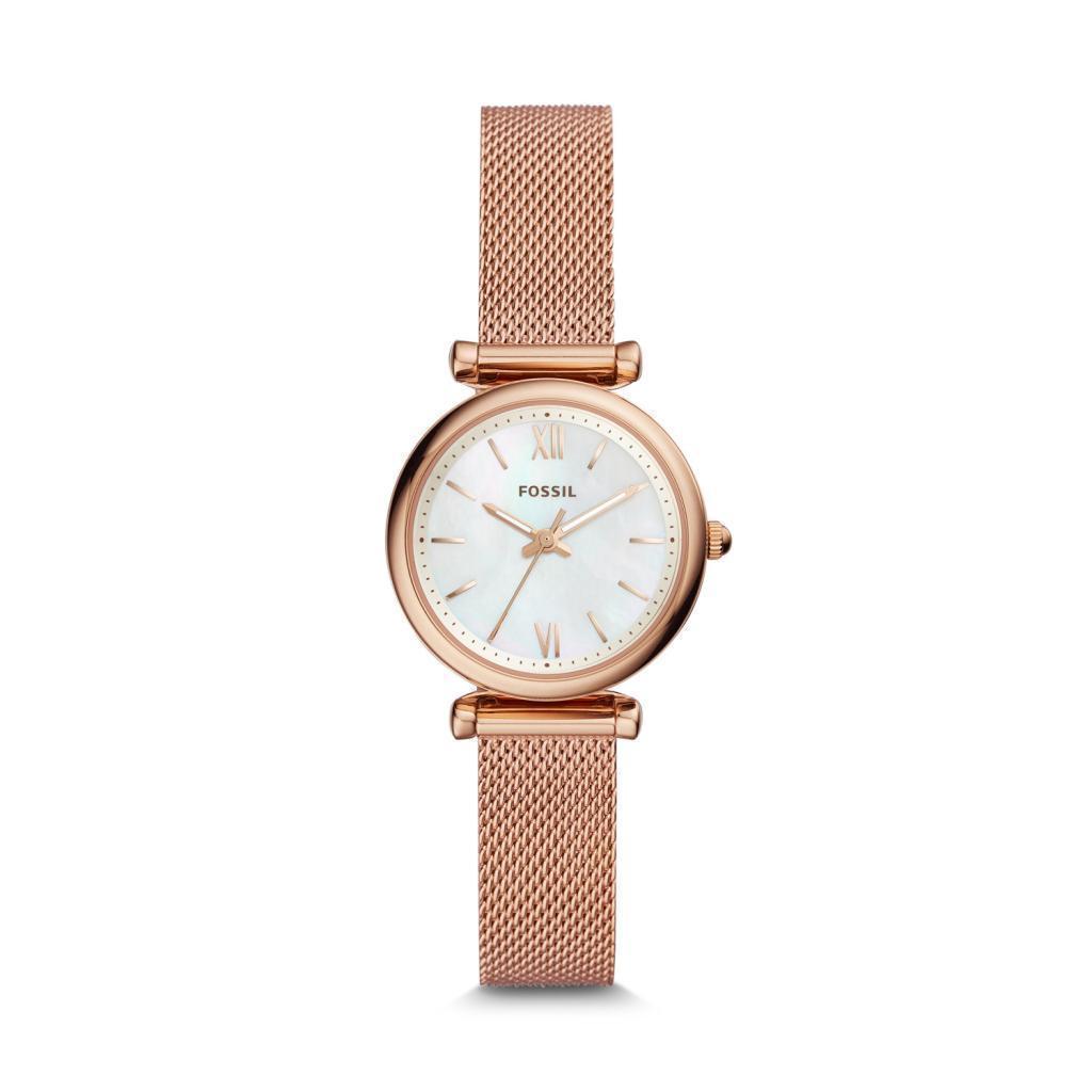 Fossil Ladies Carlie Mini Three-Hand Rose Gold-Tone Stainless Steel Watch