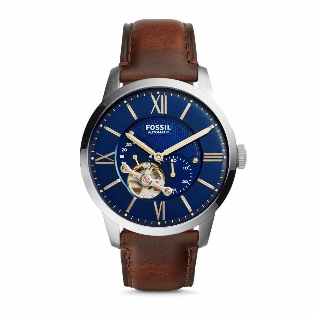 Fossil Gents Townsman Automatic Blue Dial with Brown Leather Strap Chronograph 44MM Watch