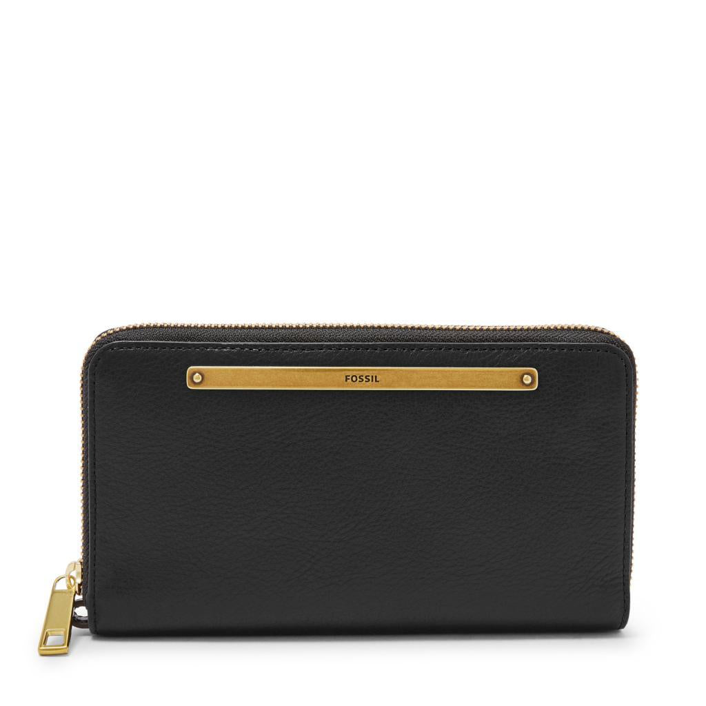 Fossil Ladies Liza Zip around Leather Clutch Black