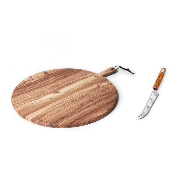 Berard France Large Olive Wood Cheese Board with Handle and Cheese Knife