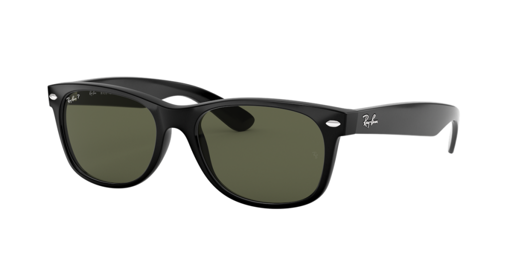 Ray-Ban New Wayfarer Black on gold Classic Polarized Sunglasses, Size 55 (M)