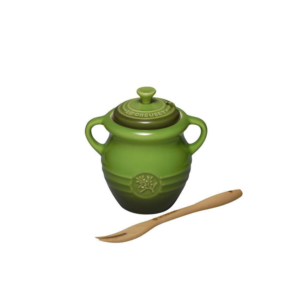 Le Creuset Olive Jar w Fork - Sage Green