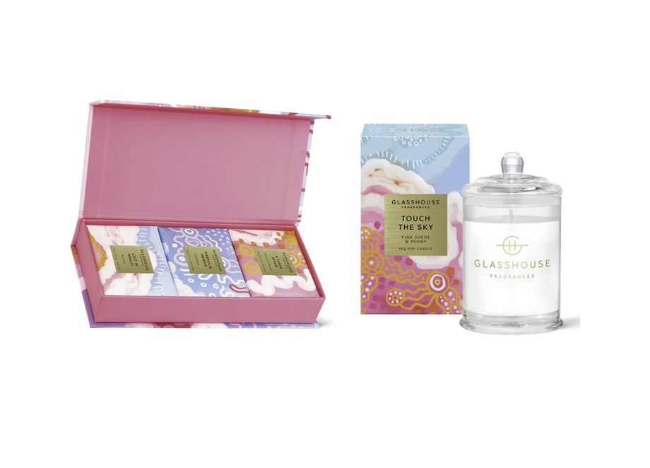 Glasshouse Body Bar Trio 3 X 95g Body Bars & Touch The Sky Pink Suede & Peony 60g Soy Candle