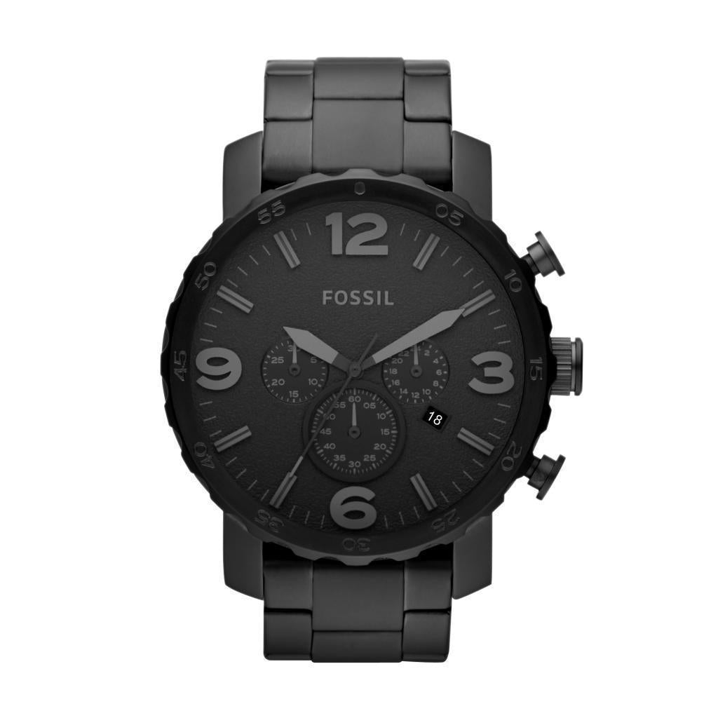 Fossil Gents Nate Black Stainless Steel Chronograph 50MM Watch