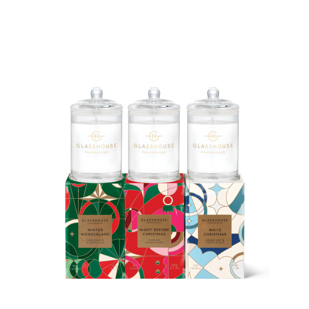 Glasshouse Dancing Sugar Plums 3x60g Candle Trio - Christmas - Winter Wonderland, Night Before Christmas, White Christmas, - X24