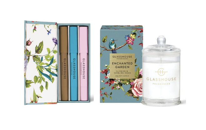 Glasshouse Perfume Pencils A Tahaa Affair Devotion, Kyoto In Bloom, Midnight In Milan And Enchanted Garden Climbing & Rambling Roses 60g Soy Candle
