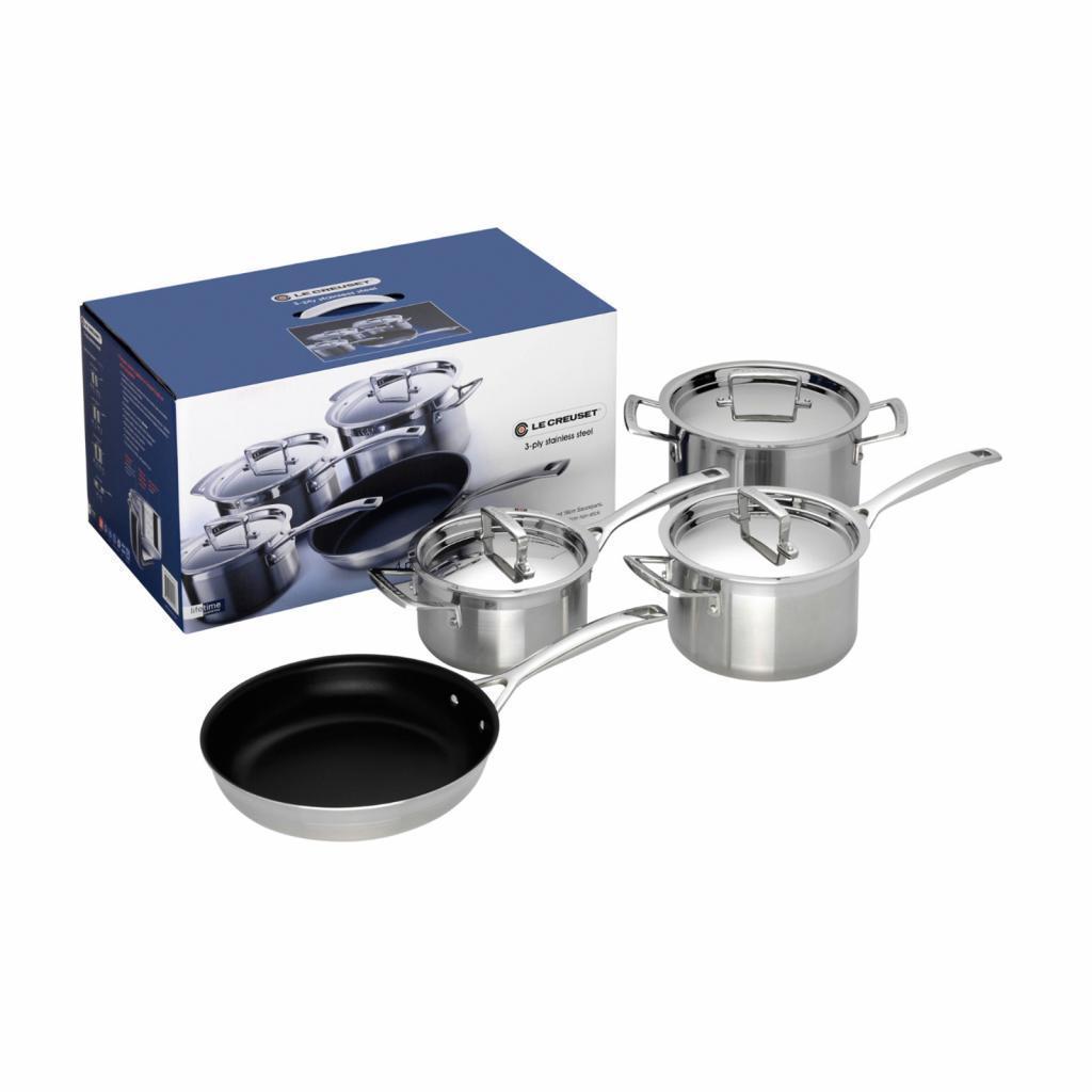 Le Creuset Classic 3-ply Stainless Steel 4pc Cookware Set