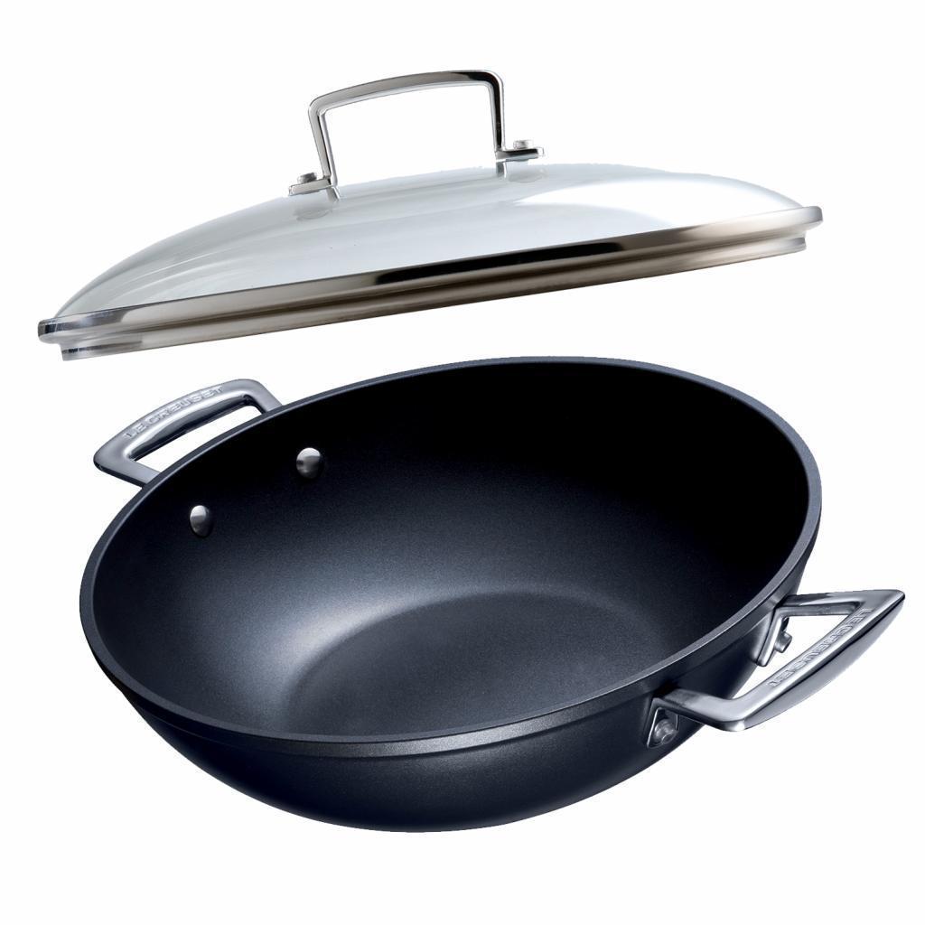 Le Creuset Toughened Non-Stick 32cm Wok & Toughened Non-Stick 32cm Glass Lid